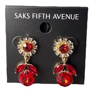 3/$40 Saks Fifth Avenue Red and Gold Starburst Dangle Earrings